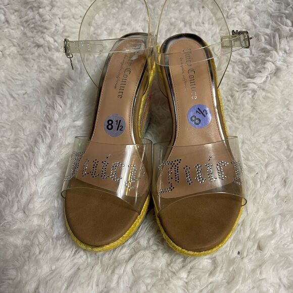 Juicy Couture clear Rhinestones espadrilles rainbow platform wedge sandals SZ8.5 - Picture 2 of 12